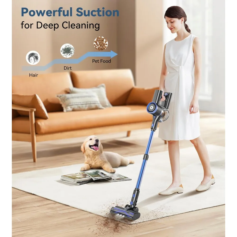 Cordless Vacuum Cleaner, Stick Vacuum with 3 Powerful Suction Modes, Max 45 Mins Runtime, Anti-Tangle Vacuum Cleaner for Home