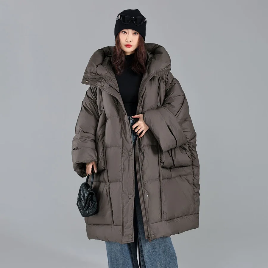 Oversize Mid Length Snow Parka Big Pocket Super Large Loose Thick 90% White Duck Down Jacket Winter New Down Coat for Women