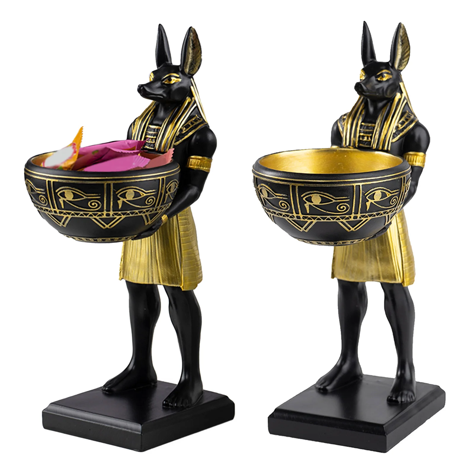 25cm Anubis Statue Resin Egyptian God Figurine with Bowl Ancient Egypt Art Sculpture Gift for Mythology Lovers & History Buffs