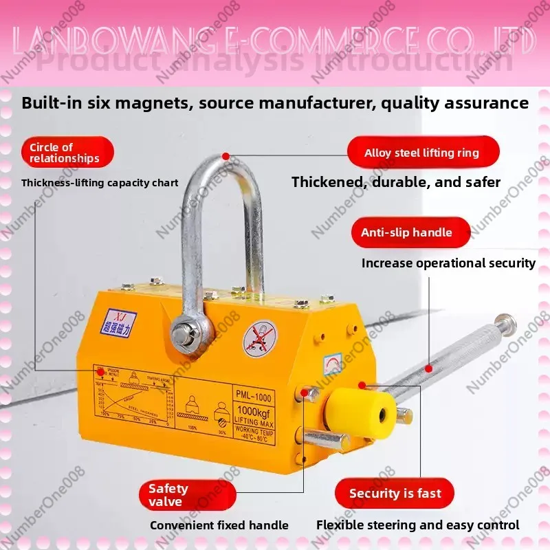 100/200Kg Strong Magnetic Crane Labor-Saving Design Permanent Magnet Sucker Neodymium Magnet Lifter Sucker