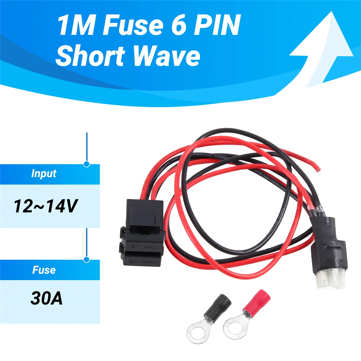 30A 1M Fuse 6 PIN Short Wave Power Supply Cord Cable For Yaesu FT-857D FT-897D