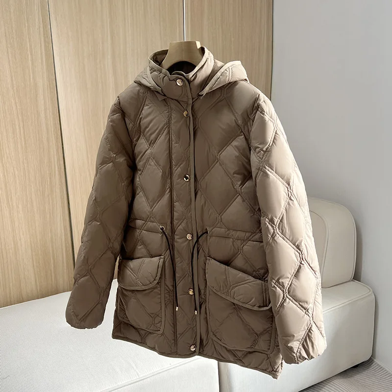 Winter New Women's Down Jacket Windproof Hooded White Duck Down High Street Fashion Jacket
