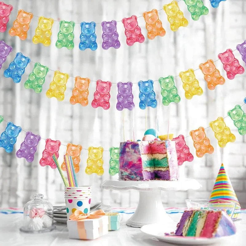 Bunte Candyland Party-Dekoration, Gummibärchen-Banner, Luftschlangen, Gummibonbons, Weihnachten, Babyparty, Kindergeburtstag, Hängedekoration – Detail 6