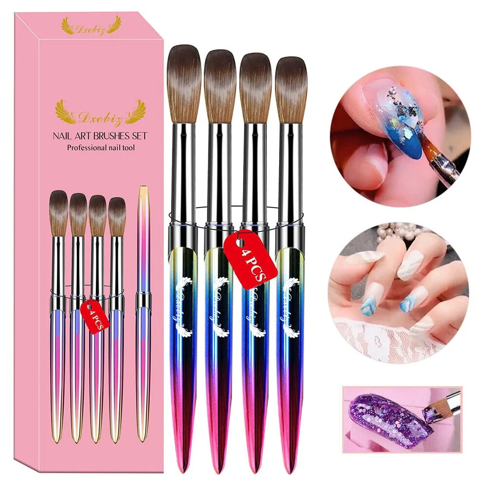 4Pcs/Set Portable Kolinsky Sable Nail Art Brush Set Acrylic Easily Wash Powder Brushes DIY Brushe