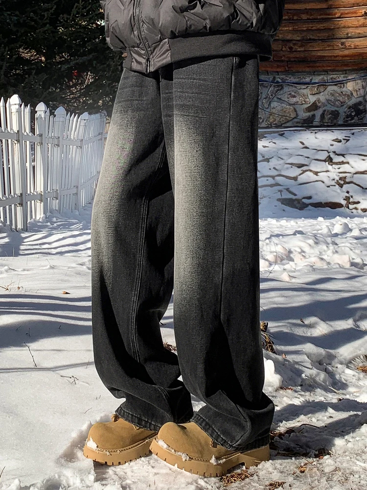 

Men's Fce Lined Loose Straight Leg Jeans plus Size Trendy Brand Comfortable Bootcut Trousers Spring Autumn Slimming Effect
