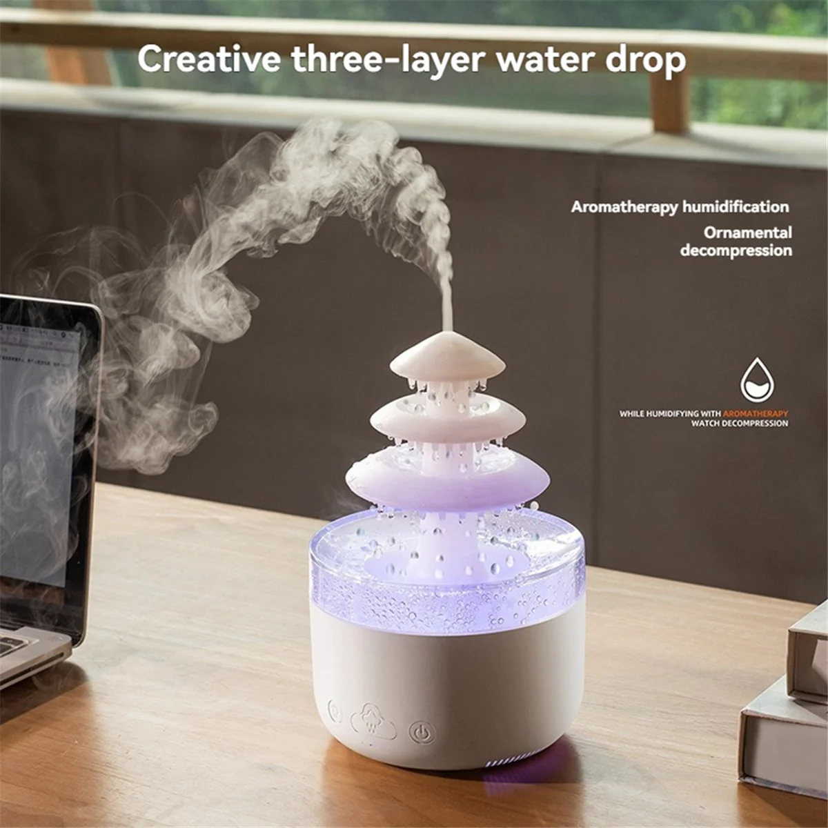 BFYLE Cloud Rain Air Humidifier Essential Oil Aromatherapy Diffuser Mute Mist Air Humidifier with 7 Colorful Light EU Plug A