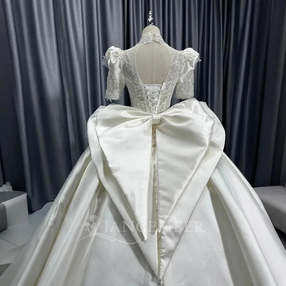 2025 New Short Sleeves Wedding Dress Lace Up Bridal Ball Gown Vestido De Noiva Court Large Train Plus Size Made Customized