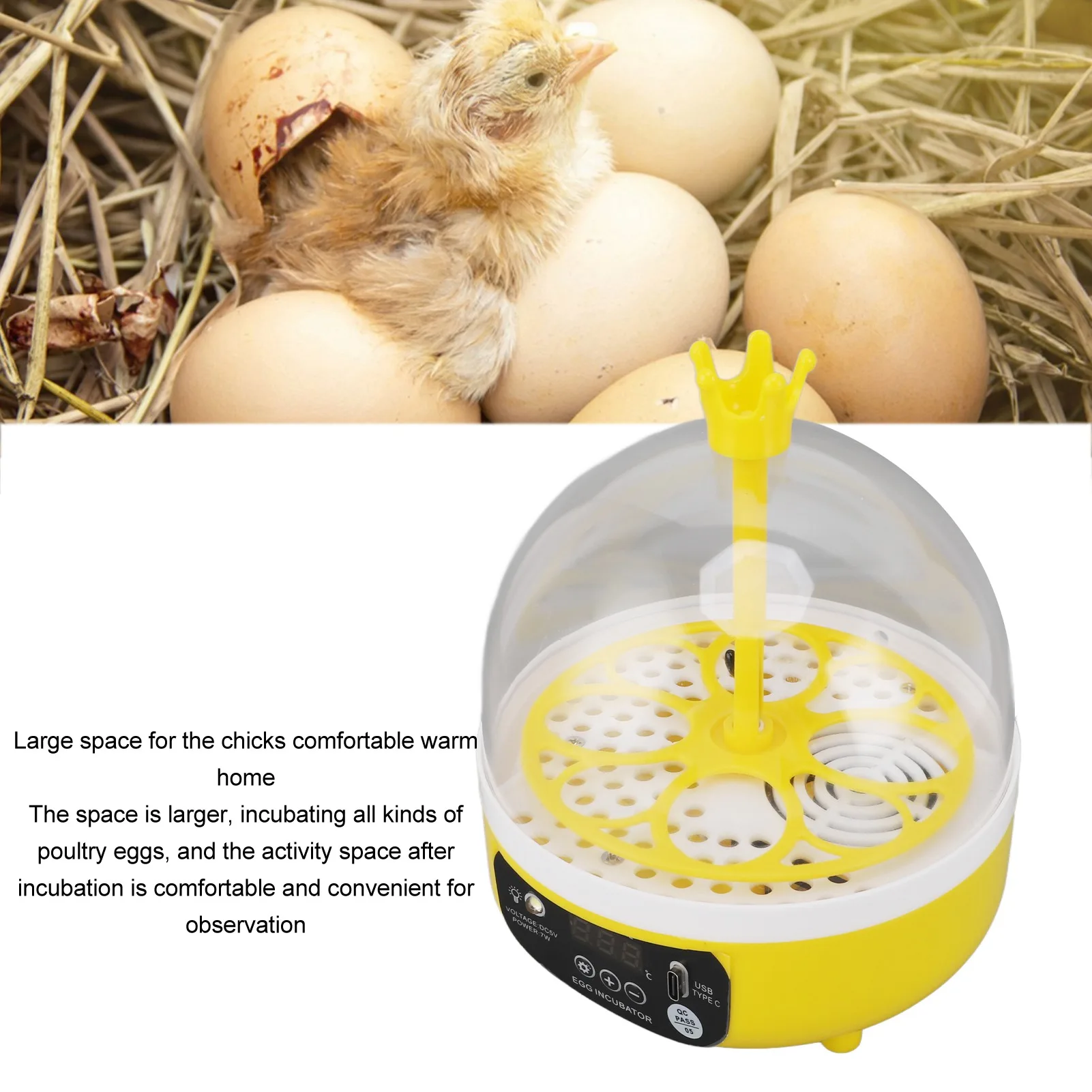 Egg Incubator Automatic Temperature Humidity Control Portable Noiseless 4 Eggs Poultry Hatching Machine for School