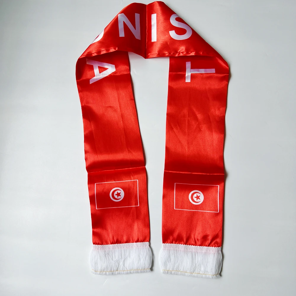 14x135cm2026Country Double Side Printing Satin Football Soccer Fans Flag Tunisia Scarf