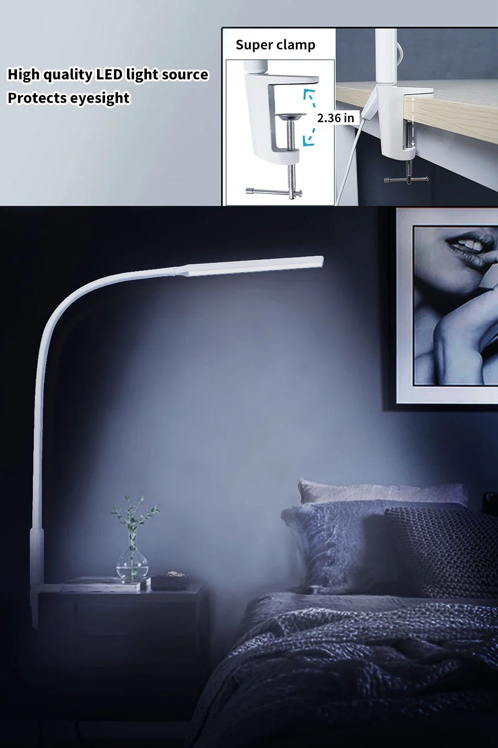 Настольная лампа, светодиодная лампа с поворотным кронштейном и питанием от USB, гибкий зажим на гибкой стойке, архитектурная лампа с регулируемой яркостью, 3 цветовых режима, настольная лампа