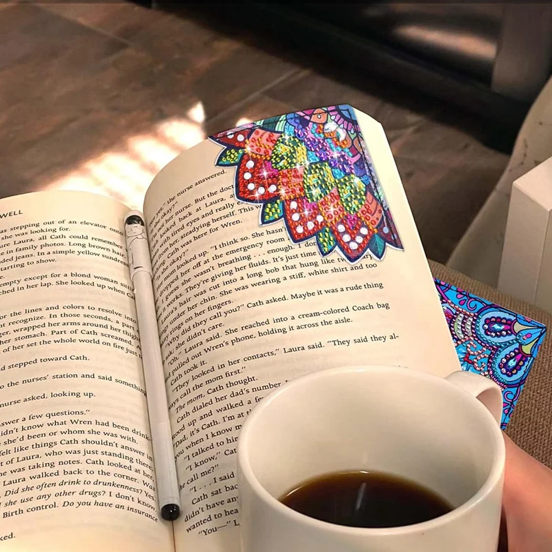 رسم ألماس لطيف ، علامات مرجعية زاوية تصنعها بنفسك ، مجموعات لعشاق الكتب ، 4 علامات فنية