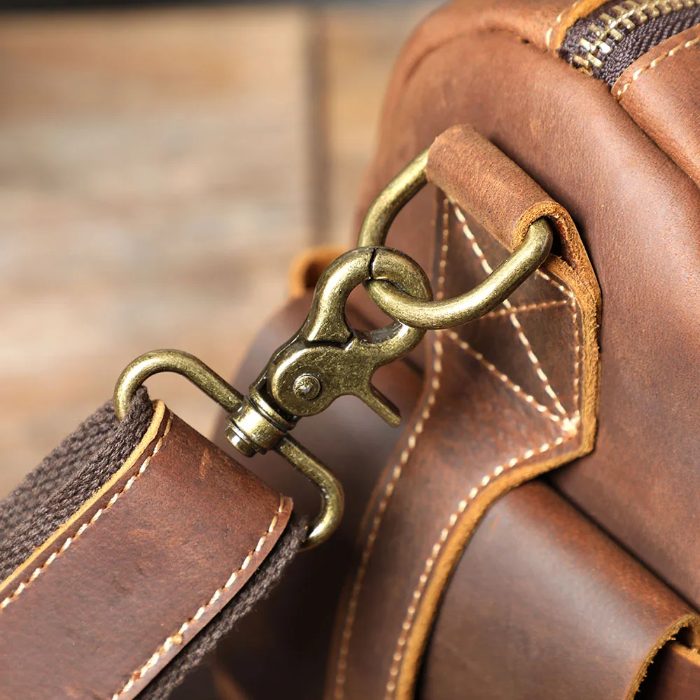 S.WORKER Handgefertigte Reisetasche aus Vollnarbenleder, Echtleder, große Kapazität, Business-Gepäck, Wochenend-Reisetasche – Detail 13