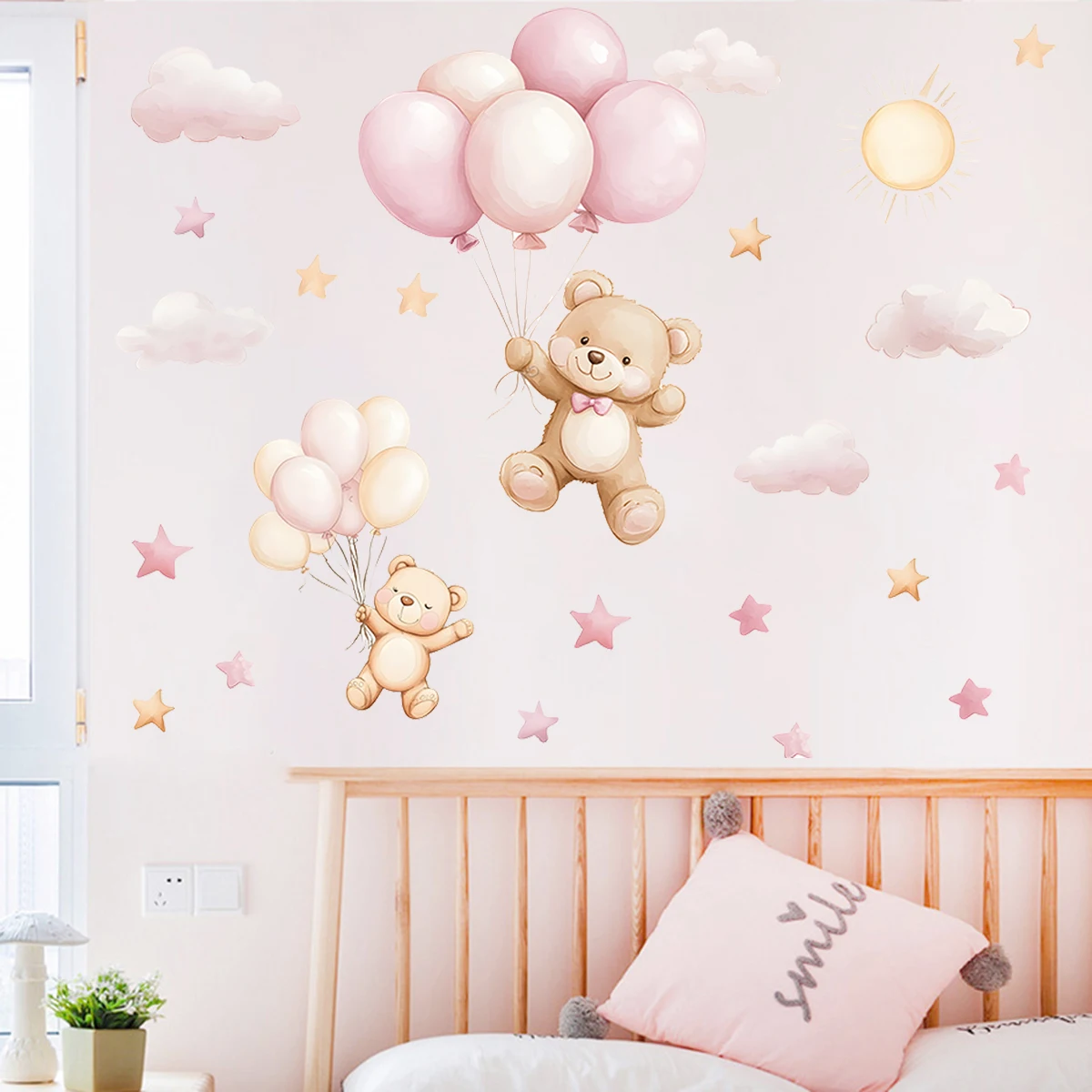 1PC Little Bear Cloud Star Balloon Pattern Stickers Room Bedroom Home Wall Beautification Decoration Stickers