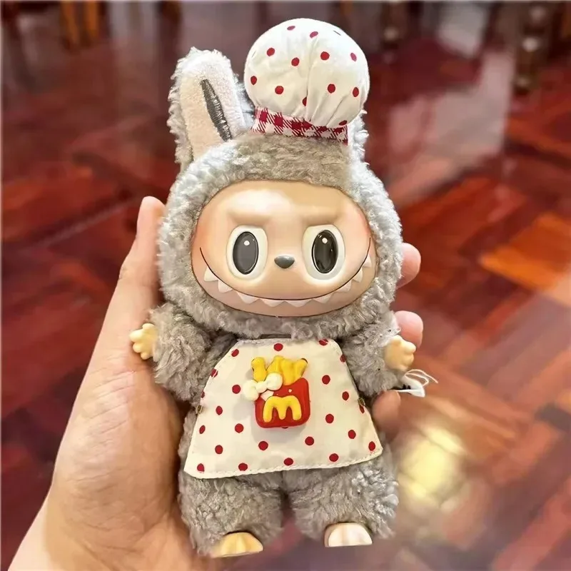 15 17 سنتيمتر ل Labubu دمية HelloKitty مريلة مطبخ قبعة العمل الزي الملابس الوجبات السريعة المقلية م الطبخ عمال الملابس والاكسسوارات