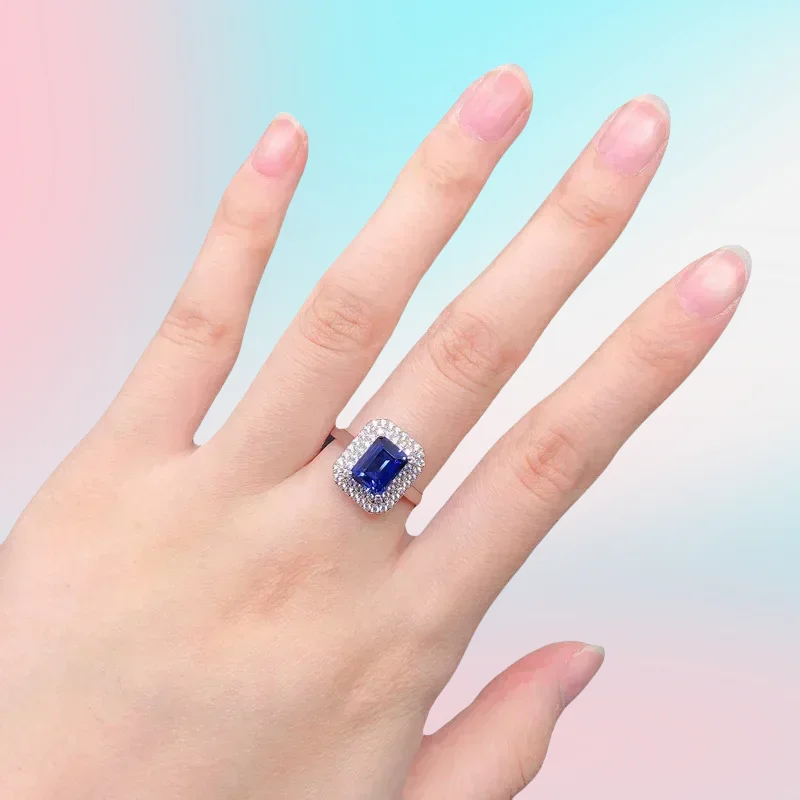 

Gift Solid Platinum PT950 2 Carat Fancy Color Diamond Emerald Women's Ring Gift Fashion Vintage Ring