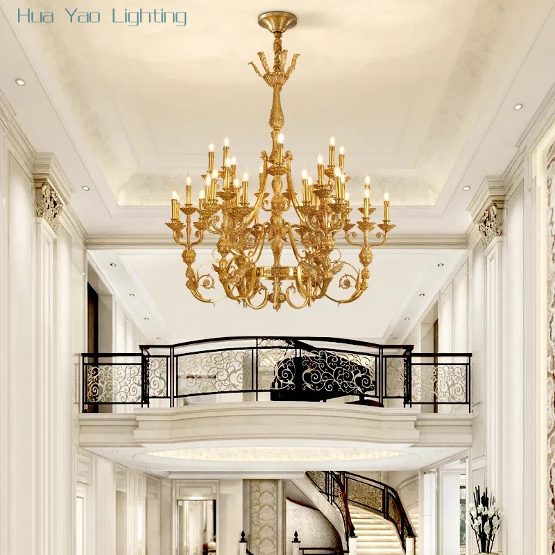 French Luxury Full Copper Chandelier Copper Vintage Villa Large Chandelier Living Room Lobby Hotel Lighting