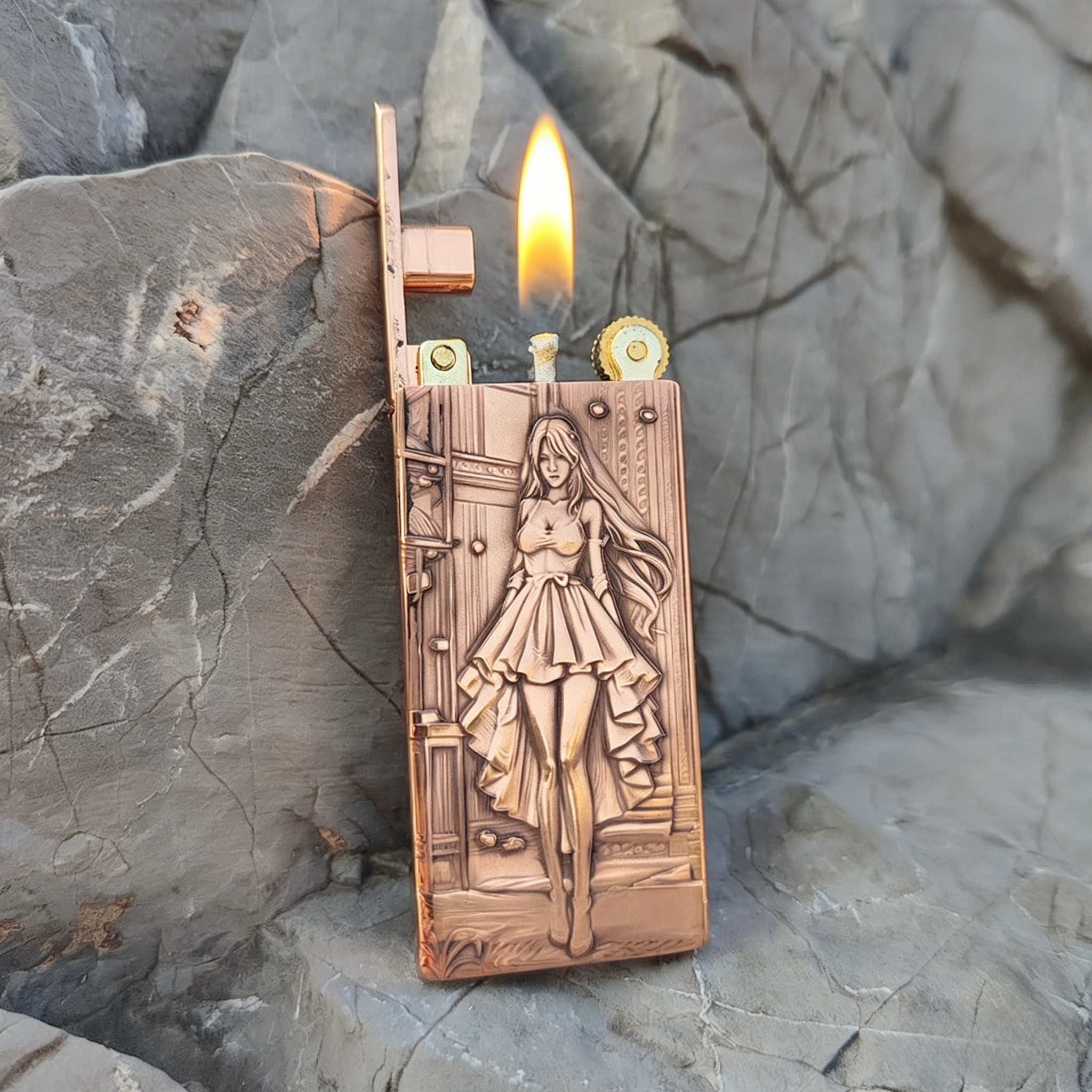 

ZORRO 753 Elevator Kerosine Lighter Brass Relief Carving Beauty Style Women Purple Copper Plate Play Brilliant Gadgets for Men