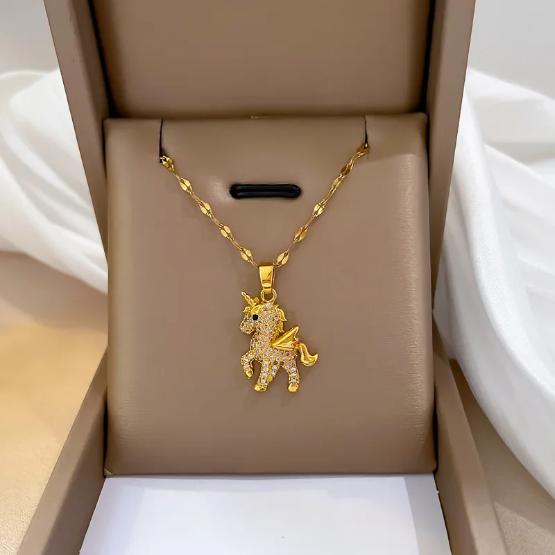 OIMG 316L Stainless Steel Elephant leopard Lion Animal Pendant Necklace Women Religious Exaggerate Luxury Jewelr