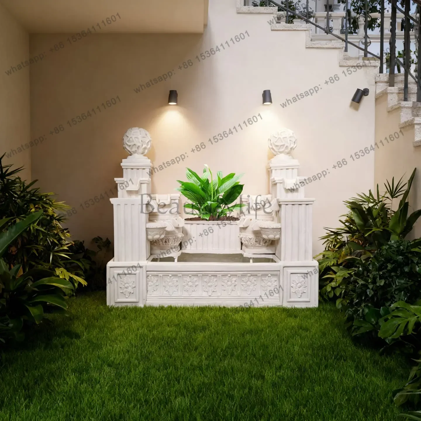 YJ European Style Corner Fish Pond Fountain Waterfall Decor for Garden Courtyard Balcony Villa Landscape