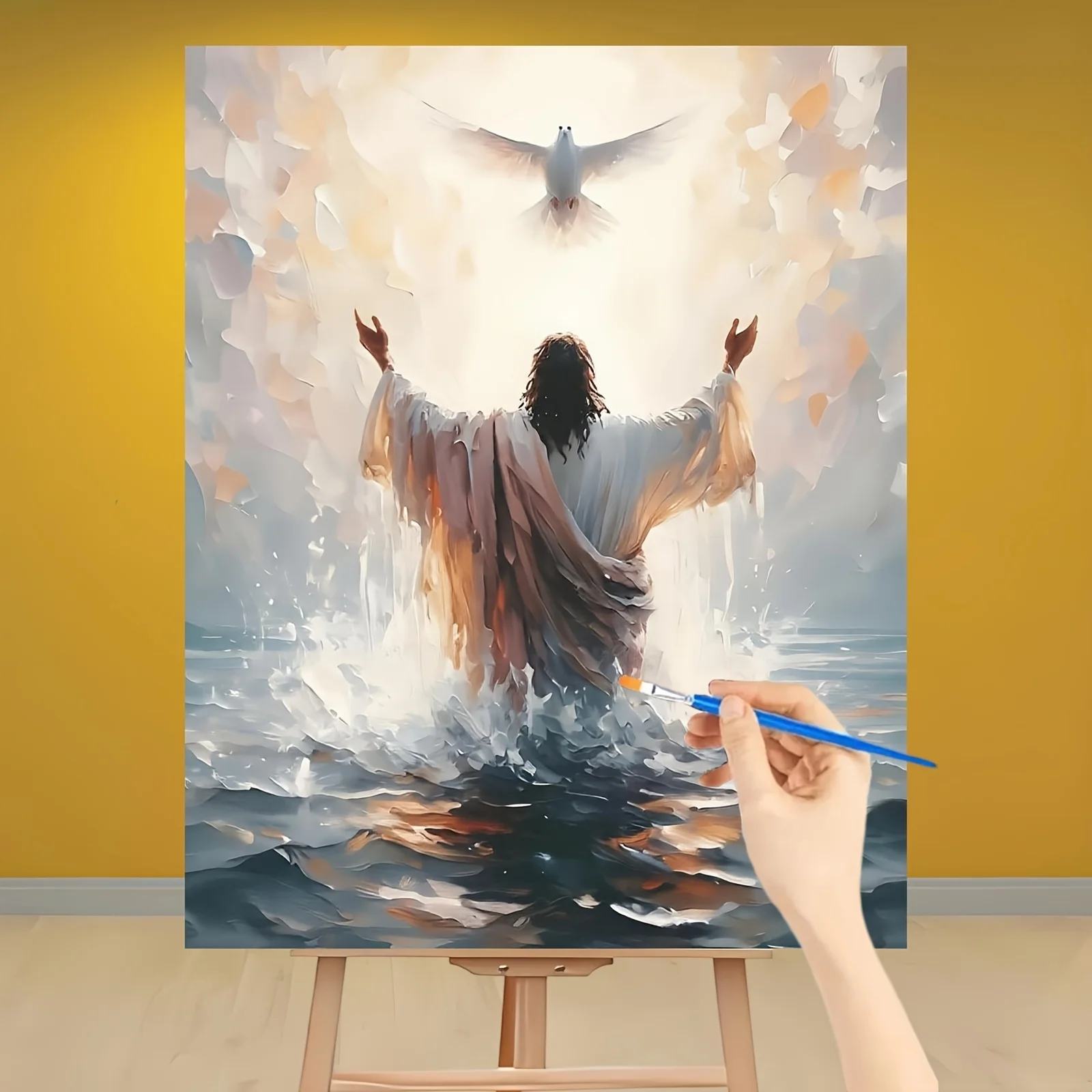 [2D Flat Frameless][Professional Art Use] 1 Piece, Water Reflection of a Figure with Arms Outstretched as If Praying, Mysterious