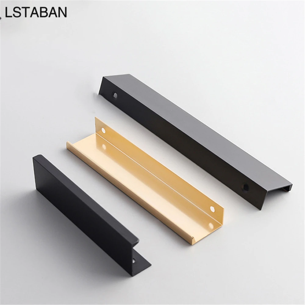 Hidden Furniture Long Handles Gold Black White Kitchen Cabinet Pulls Punch Free Handles For Cabinets and Drawers Wardrobe Pulls