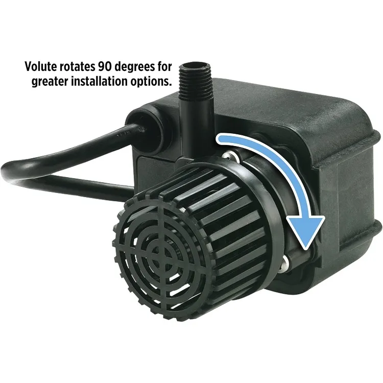 PE-1F-PW 115 Volt, 1/125 HP, 170 GPH Submersible Direct Drive Fountain Pump with 15-Ft. Cord, Black, 566608