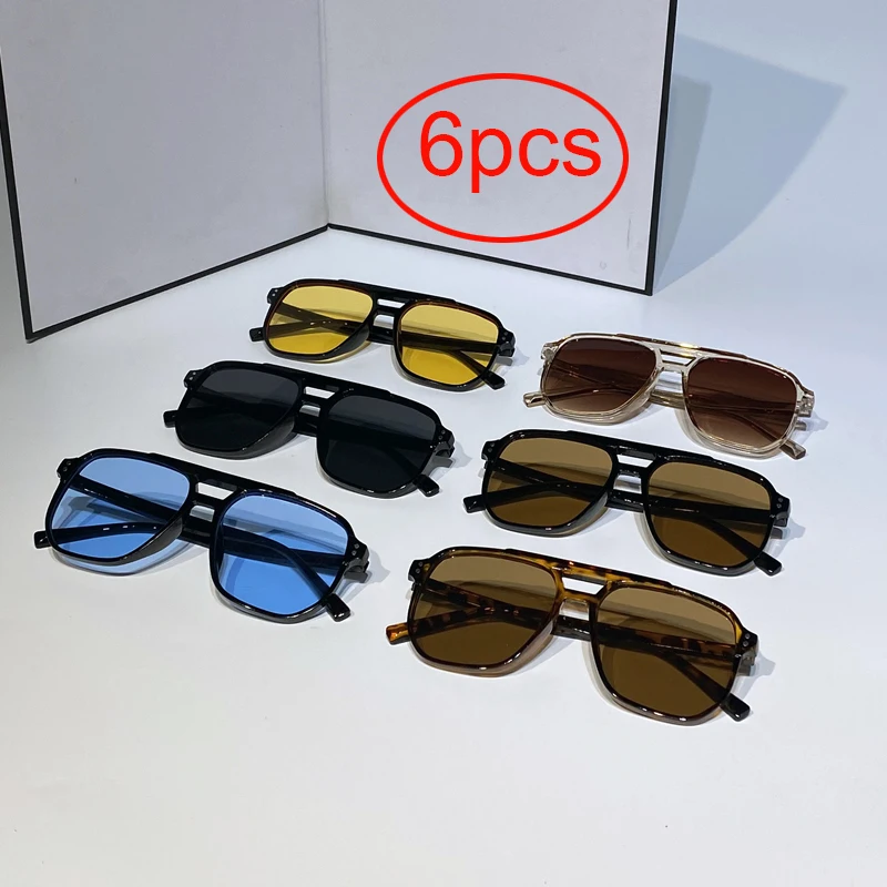 6PCS Combination Fashion Rivet Double Beam Men's Sunglasses Pilot Sun Glasses Square Riding Driving Eyewear UV400
