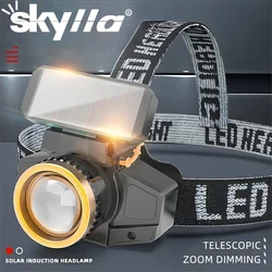 New Solar Head-Mounted Flashlight Waterproof Fishing Light Outdoor Induction Miner's Lamp Strong Light Headlight