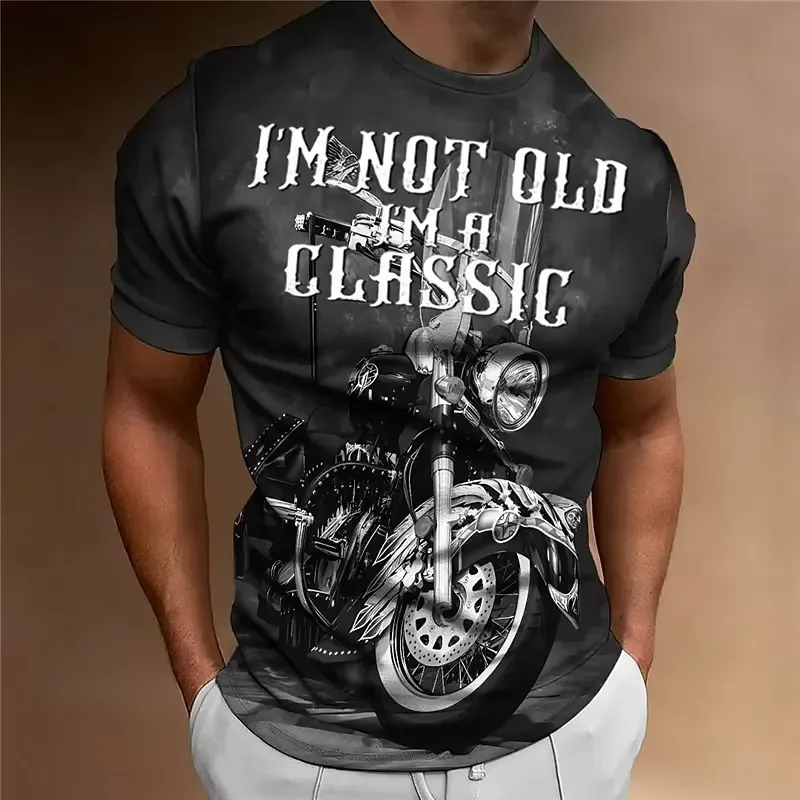 Motorcycle T Shirt Men 3D Print Short Sleeve Vintage Classic Tee For Mens Street Ride Biker Shirts Tops Oversized Tshirt