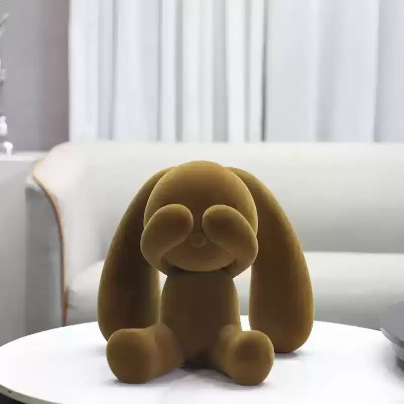 Simple Velvet Blindfolded Smiling Rabbit Ornament for Home Foyer Decoration 28.5*25*26cm