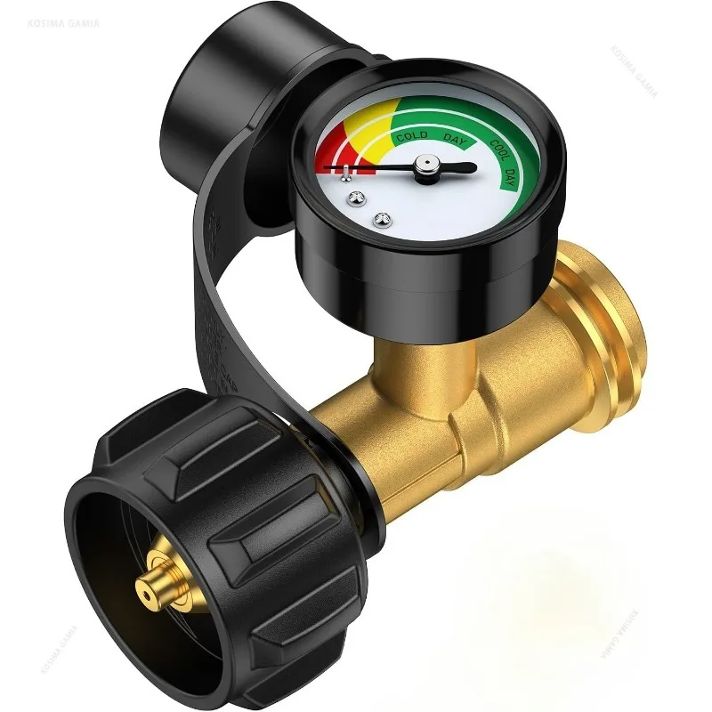 Propane Tank Adapter QCC1 To POL Solid Brass Pressure Gauge Leak Detector for BBQ Grill RV Heater Camping Outdoor Gas Converter