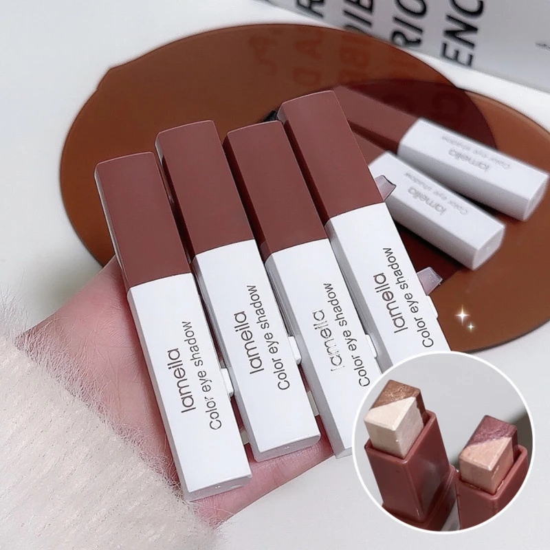 Double Color Eyeshadow Stick Glitter Highlight Shadow Pen Eye Makeup Waterproof Lasting Shiny Eye Shadow Lazy Eyes Beauty Tool