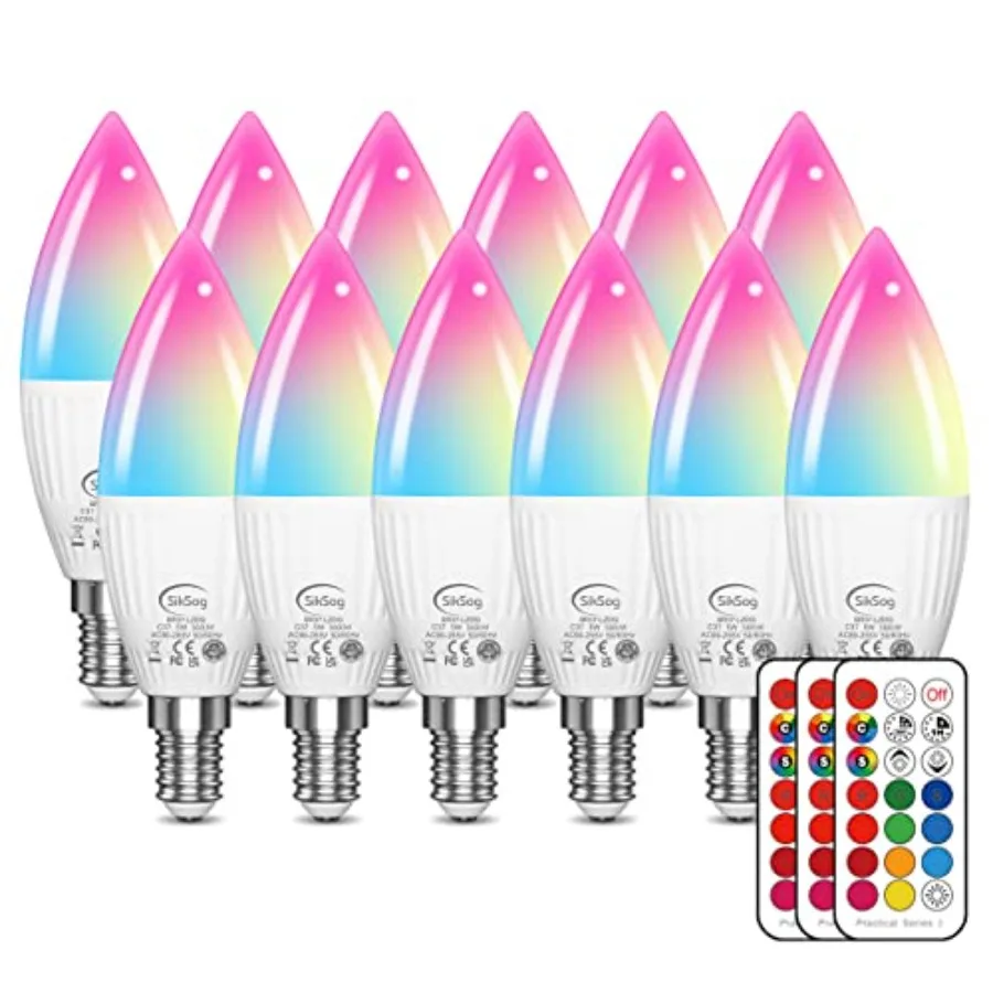 E12 LED Bulb Color Changing Candelabra Light Bulb with Remote Control 50W Incandescent Equivalent 560 Lumen Cool White 5000K +
