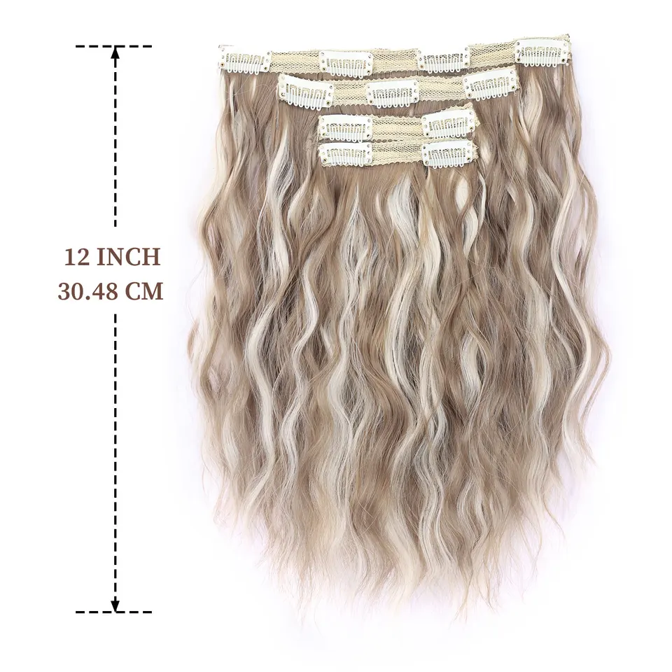 Extensiones de cabello con clip sintéticas de 12 pulgadas, onda de agua, para mujeres, uso diario, fiestas y vacaciones 5