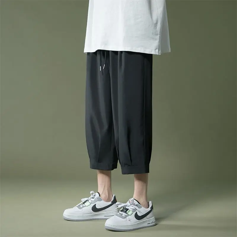 夏のメンズ薄型スタイル 7 点ワイドレッグクローズドランタン日本製アイスシルククロップドパンツ