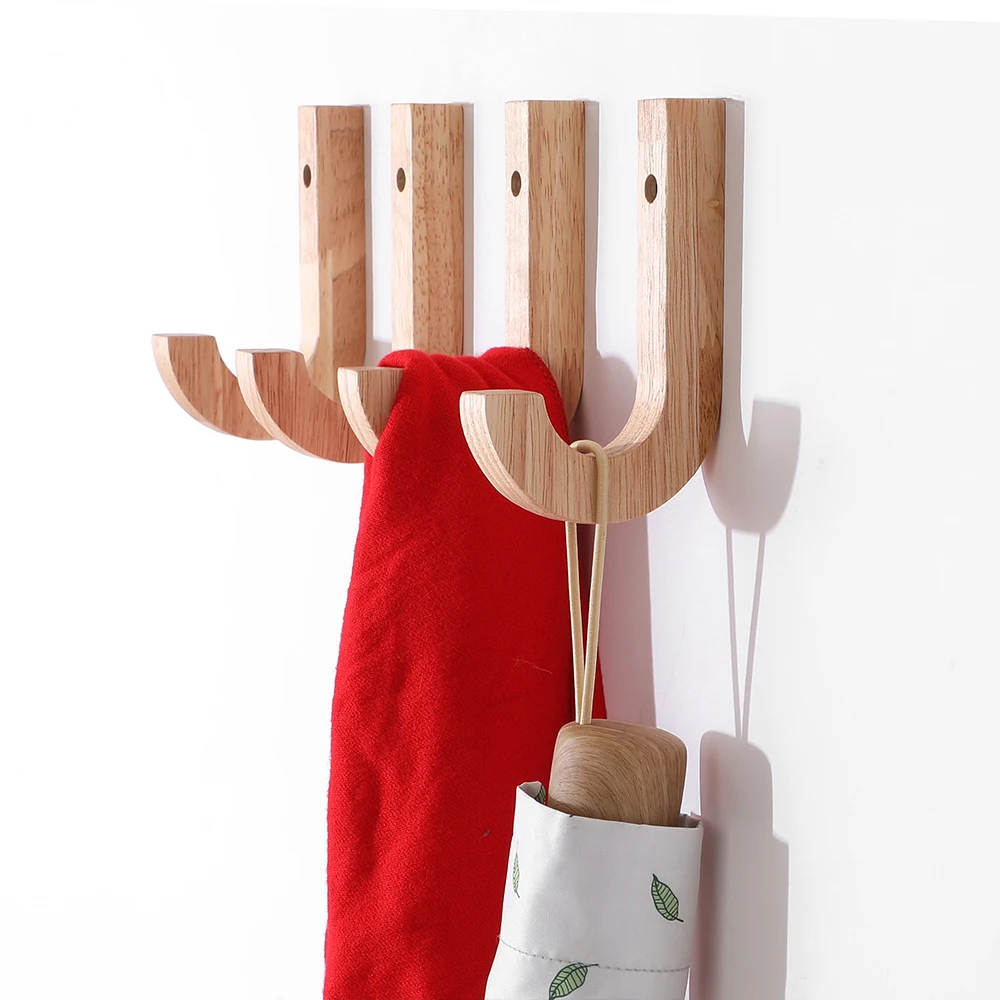 1pc Oak Wood Hook Coat Rack Hanger Wall Mounted Natural Wooden Organizer Vintage Home Decor Hat Bag Key Towel Mask Simple Modern