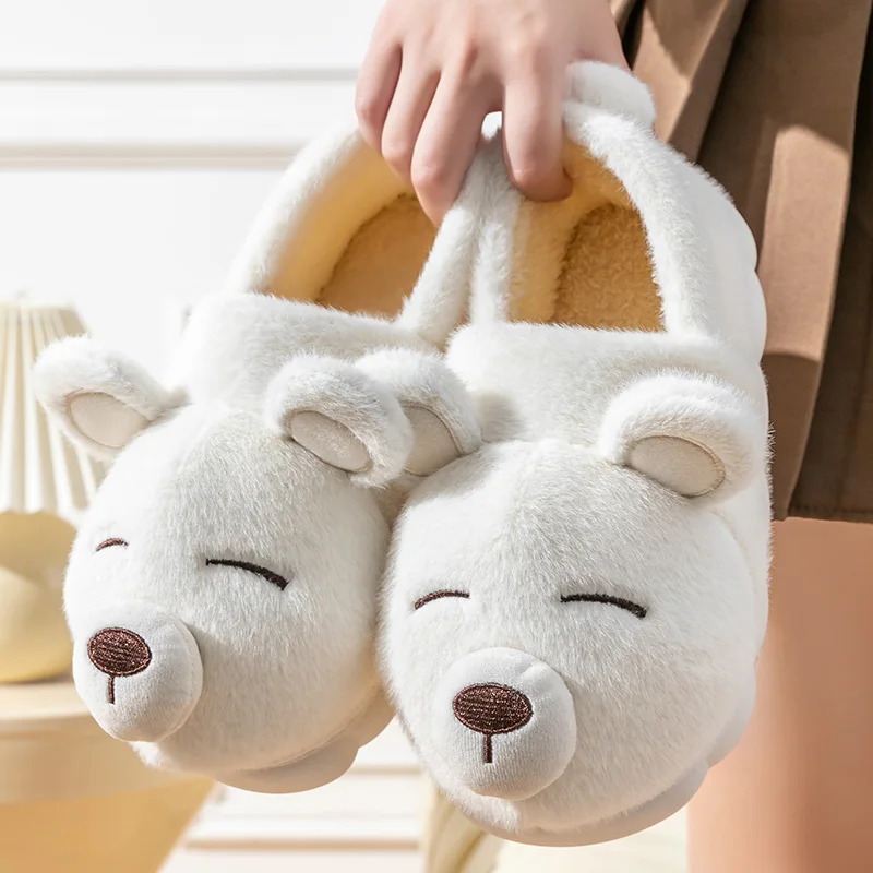 Niedliche Bären-Winter-Hausschuhe, warm, für Damen und Herren, mit dicker Sohle, weichem Plüschfutter, rutschfest, für drinnen und draußen, lässige Hausschuhe. – Detail 10