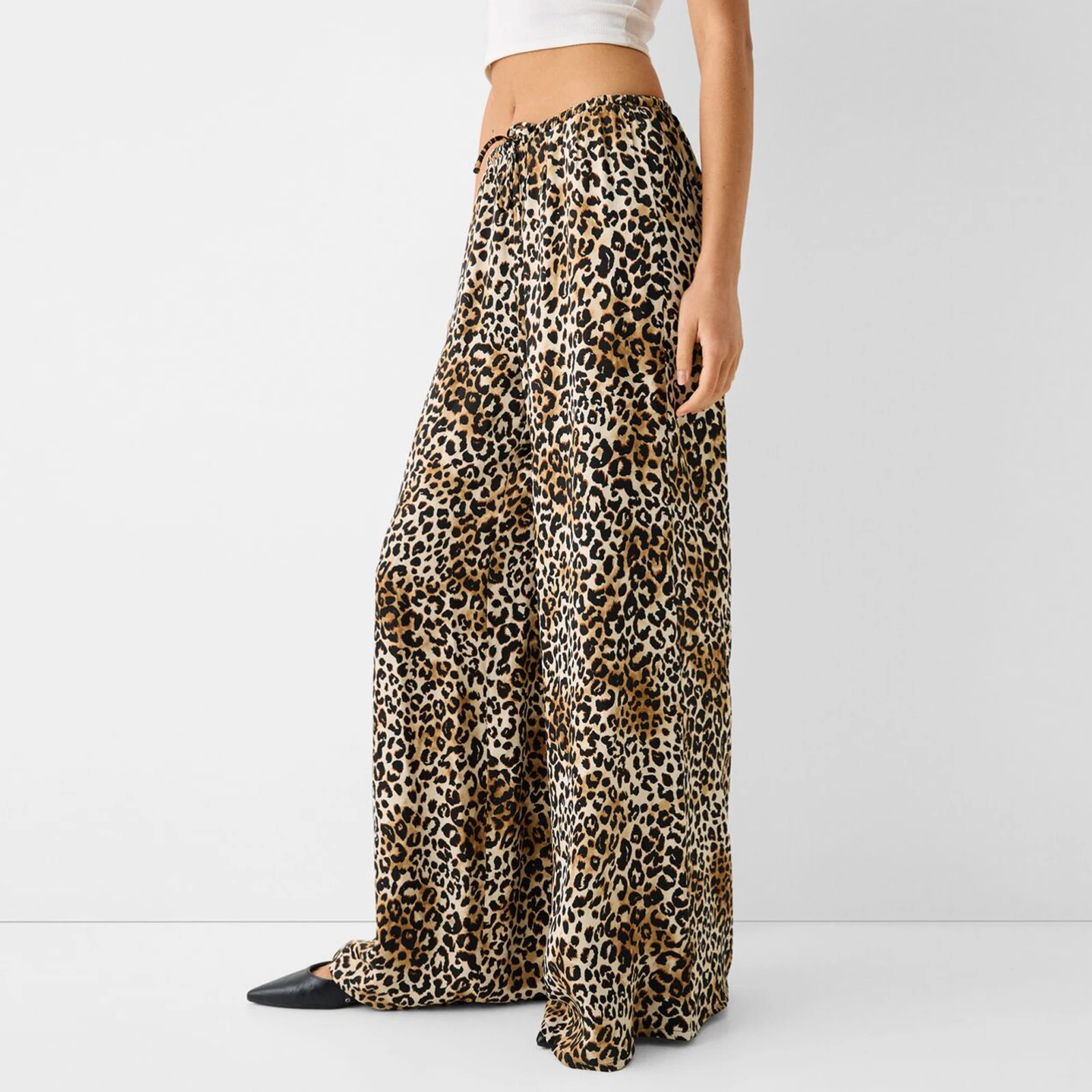 Mode Vintage Leopard Print Breite bein Hosen Frauen Casual High-taille Hosen 2024 Frühling Sommer Büro Dame Kleidung streetwear