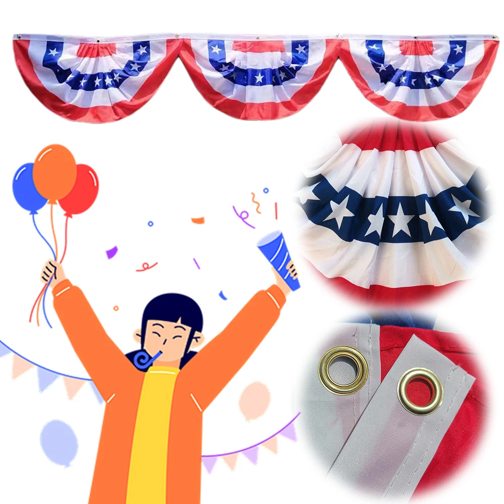 USA Flags Pleated Fan Flag Patriotic Bunting 45x90cm/90x180cm Red White And Blue Buntings Decoration Fourth July Outdoor Decor