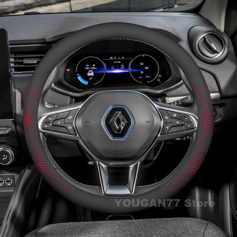 

Leather Car Steering Wheel Cover For Renault ZOE 2016-2020 Non-slip Covers For Covers Auto interior Renault Clio Accessories