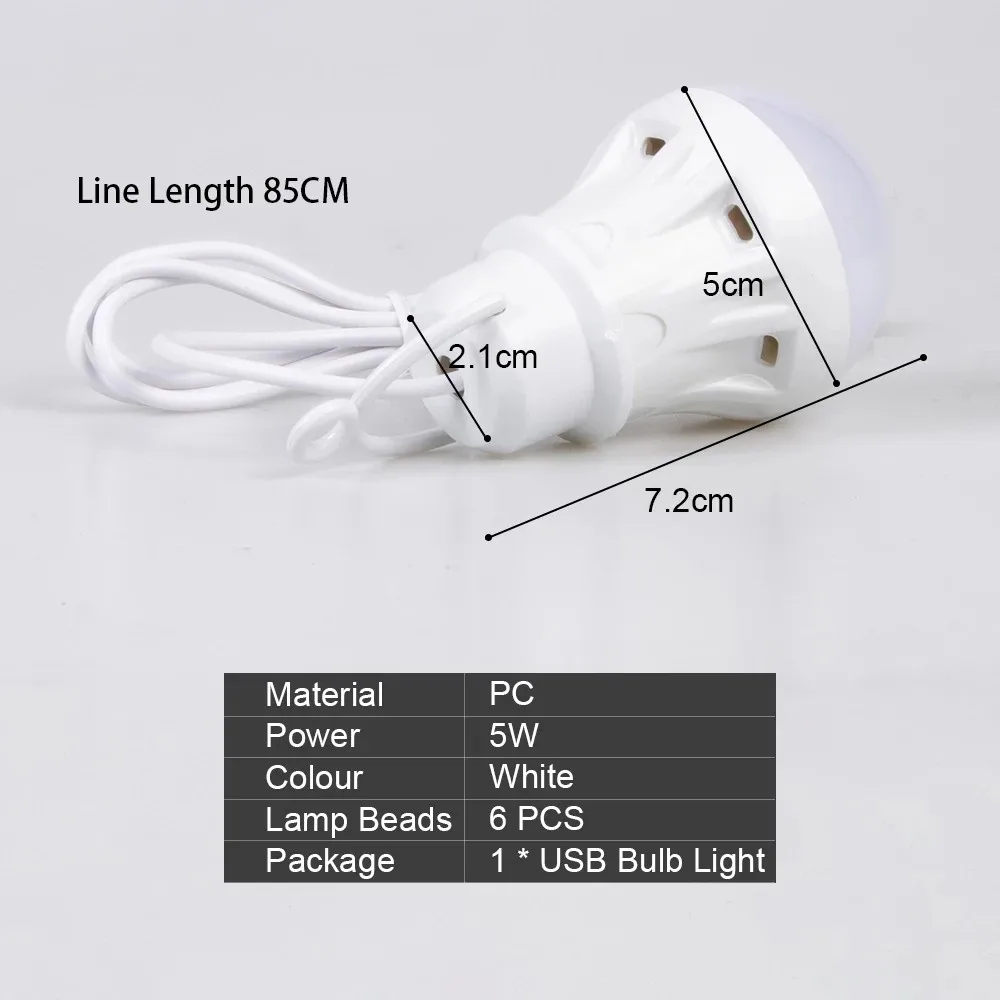 LED 에너지 절약 USB 전구, 캠핑 홈 야간 램프 후크 스위치, USB 야간 램프, 백색 조명, 3W, 5W, 7W