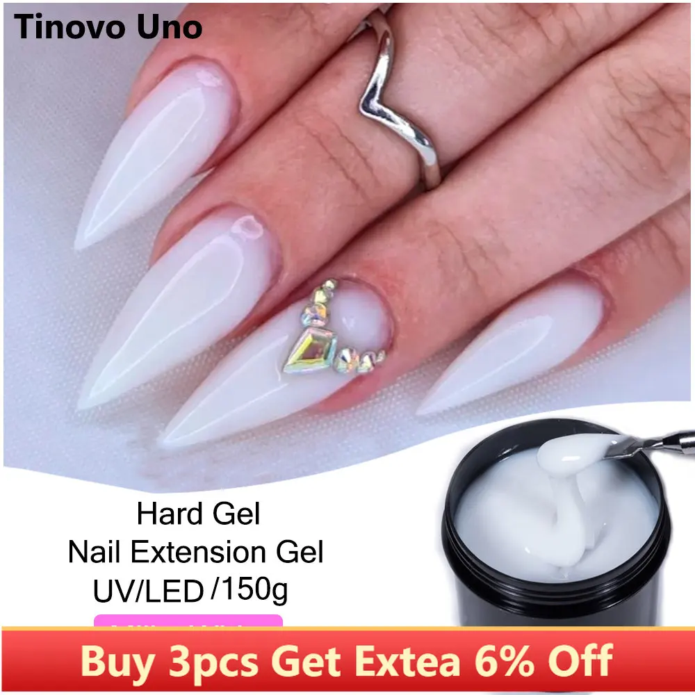 Tinovo Uno Milky White Builder Nail Gel Polish Large 150g UV/LED Acrylic Hard Gel Extensions Self Leveling Running Poly Nail Art