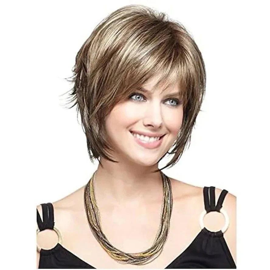 Synthetic Hair Wig Short Layered Straight Ombre Wavy Costume Hairstyles  Machine Made Women's Full Lady Wigs