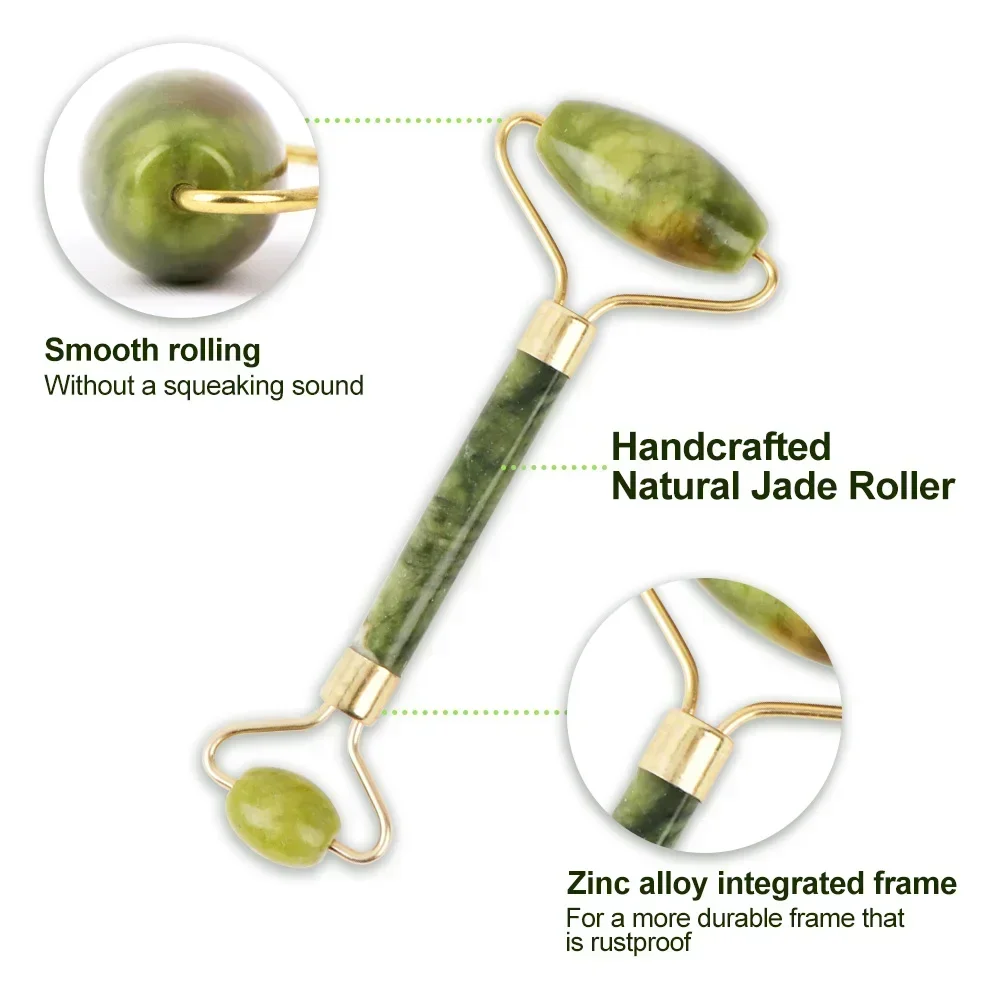 Natural Jade Roller Guasha Skin Scraper Facial Set Stone Firming Face Anti-Aging Puffy Eyes Massager Neck Anti Wrinkle Relaxing