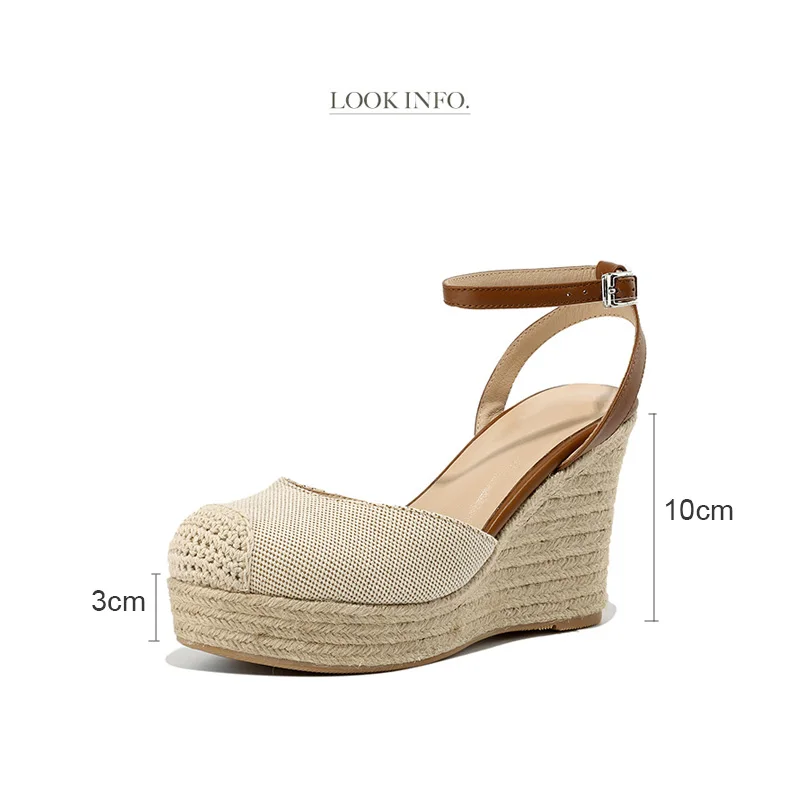 Espadrilles Wedges Sandals Shoes for Women Summer Canvas High Heels Platform Rope Denim Sandals Ankle Strap Fisherman Shoes Blue