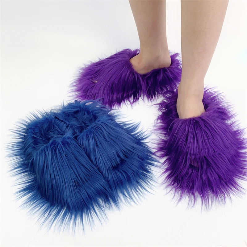 

PVC Faux Mongolian Wool Fur Slides 2.0 Faux Fur Slippers Plush Warm Winter
