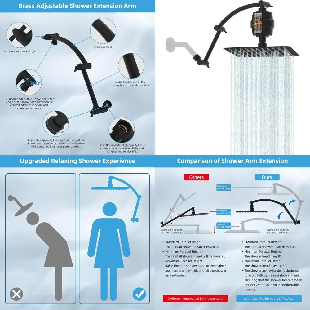 

10 матовых черных душевых лейок с удлинительной ручкой на 16 дюймов и 20-ступенчатой фильтрацией