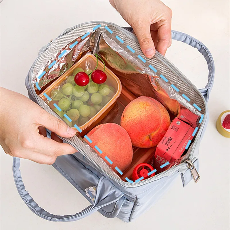 Kawaii Lunch Bag Women Cute Peach Picnic Travel Thermal Breakfast Box Girls School Child Portable Lunch Box Ladies Tote Food Bag