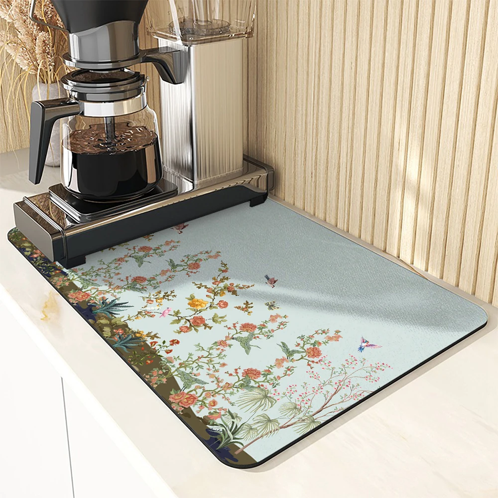 Kitchen Drying Mat Crane Dry Coffee Mat Absorbent Dish Placemat Anti Slip Table Cup Drying Mats Table Decoration Accessories