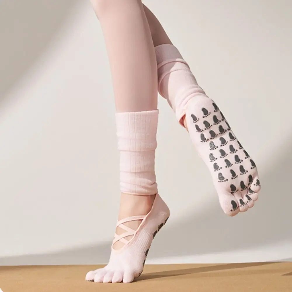 

New Cotton Pilates Socks Harajuku Street Sweat-absorbent Strappy Grip Sock Breathable Non-Slip Grip Mid Tube Socks
